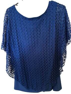 Onyx Apparel Blue Lace Layered Asymmetrical Poncho Top